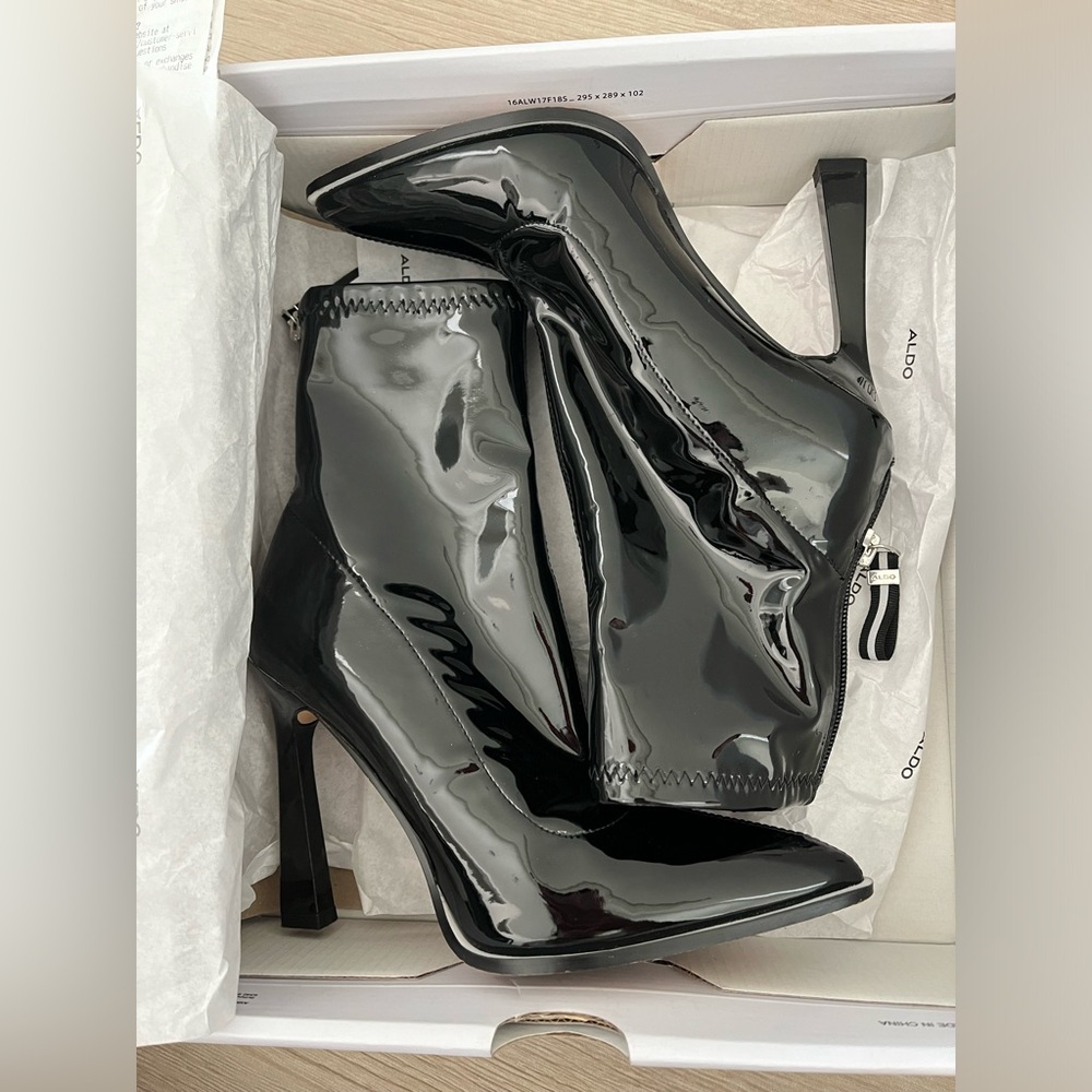 Aldo Glossy Black Heeled Boots
